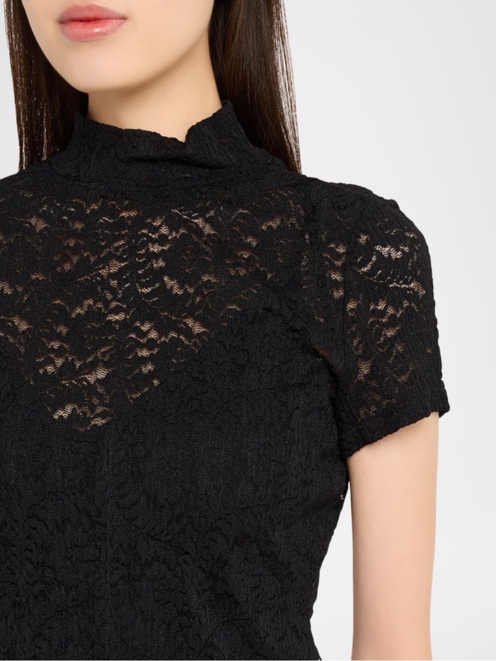 Paige Black Lace Mock-Neck Short Sleeve Top 🖤